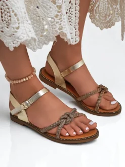 Best Damskie sandały z ozdobnymi cyrkoniami Bella Shine Sandały Płaskie