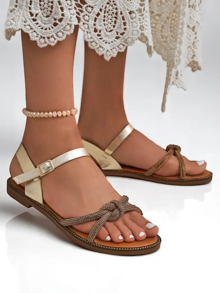 Best Damskie sandały z ozdobnymi cyrkoniami Bella Shine Sandały Płaskie