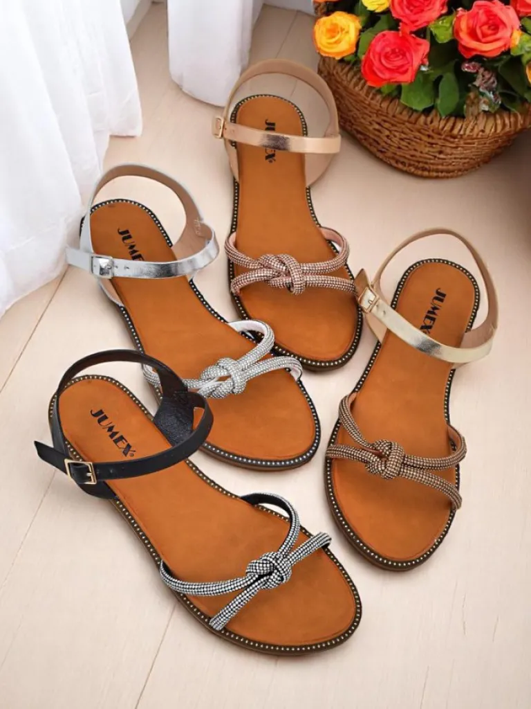 Best Damskie sandały z ozdobnymi cyrkoniami Bella Shine Sandały Płaskie