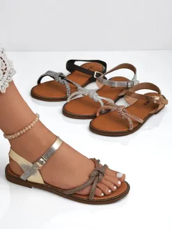 Best Damskie sandały z ozdobnymi cyrkoniami Bella Shine Sandały Płaskie