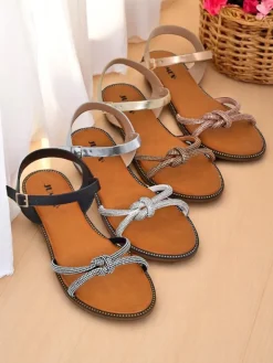 Best Damskie sandały z ozdobnymi cyrkoniami Bella Shine Sandały Płaskie