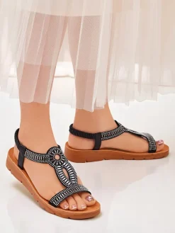 New Damskie sandały z ozdobnymi paseczkami Ava Shine Sandały Płaskie