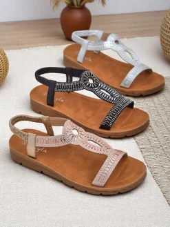 New Damskie sandały z ozdobnymi paseczkami Ava Shine Sandały Płaskie