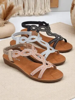 New Damskie sandały z ozdobnymi paseczkami Ava Shine Sandały Płaskie