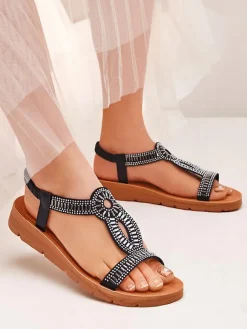 New Damskie sandały z ozdobnymi paseczkami Ava Shine Sandały Płaskie