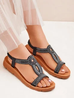 New Damskie sandały z ozdobnymi paseczkami Ava Shine Sandały Płaskie