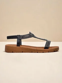 New Damskie sandały z ozdobnymi paseczkami Ava Shine Sandały Płaskie