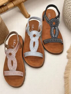 New Damskie sandały z ozdobnymi paseczkami Ava Shine Sandały Płaskie