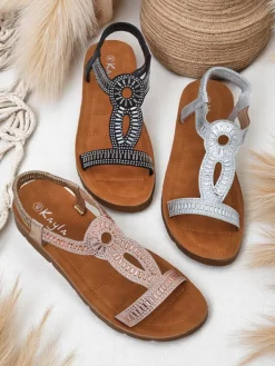 New Damskie sandały z ozdobnymi paseczkami Ava Shine Sandały Płaskie