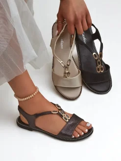 Discount Damskie sandały z ozdobnymi paseczkami Siena Glow Sandały Na Koturnie