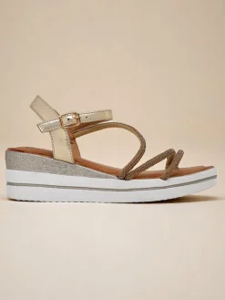 Outlet Damskie sandały na koturnie z cyrkoniami Ballosa Sandały Na Koturnie