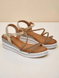 Outlet Damskie sandały na koturnie z cyrkoniami Ballosa Sandały Na Koturnie