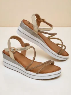 Outlet Damskie sandały na koturnie z cyrkoniami Ballosa Sandały Na Koturnie