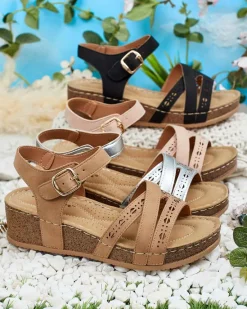 Best Damskie sandałki na koturnie River Klapki Płaskie