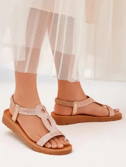 Best Damskie sandały z ozdobnymi paseczkami Ava Shine Sandały Płaskie