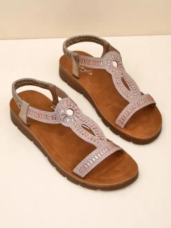 Best Damskie sandały z ozdobnymi paseczkami Ava Shine Sandały Płaskie