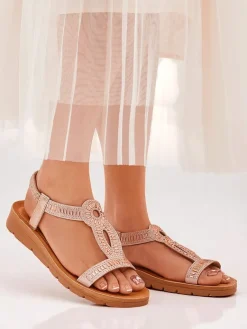 Best Damskie sandały z ozdobnymi paseczkami Ava Shine Sandały Płaskie