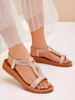 Best Damskie sandały z ozdobnymi paseczkami Ava Shine Sandały Płaskie