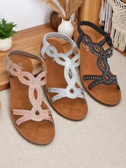 Best Damskie sandały z ozdobnymi paseczkami Ava Shine Sandały Płaskie