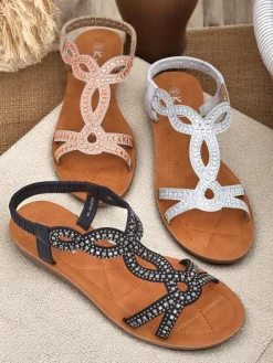 Best Damskie sandały z ozdobnymi paseczkami Ava Shine Sandały Płaskie