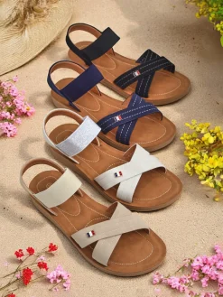 Outlet Damskie sandały z gumką Zerefis Sandały Płaskie