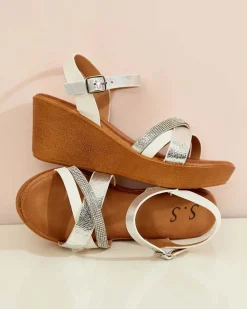 Best Damskie sandały z cyrkoniami Bozi Sandały Na Koturnie