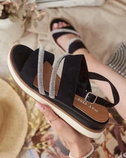 New Damskie sandały na niskim koturnie Obissa Sandały Na Koturnie