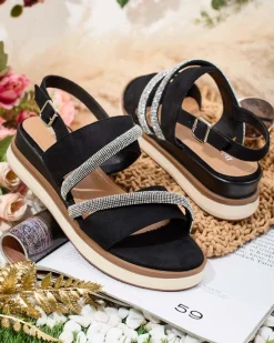 New Damskie sandały na niskim koturnie Obissa Sandały Na Koturnie