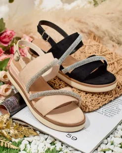 New Damskie sandały na niskim koturnie Obissa Sandały Na Koturnie