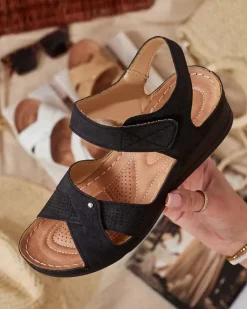 New Damskie sandały na niskim koturnie Obbiave Sandały Na Koturnie