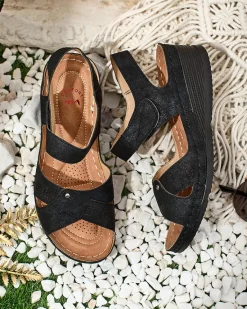 New Damskie sandały na niskim koturnie Obbiave Sandały Na Koturnie