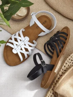 Outlet Damskie sandały z ozdobnymi paseczkami Livia Sandały Płaskie