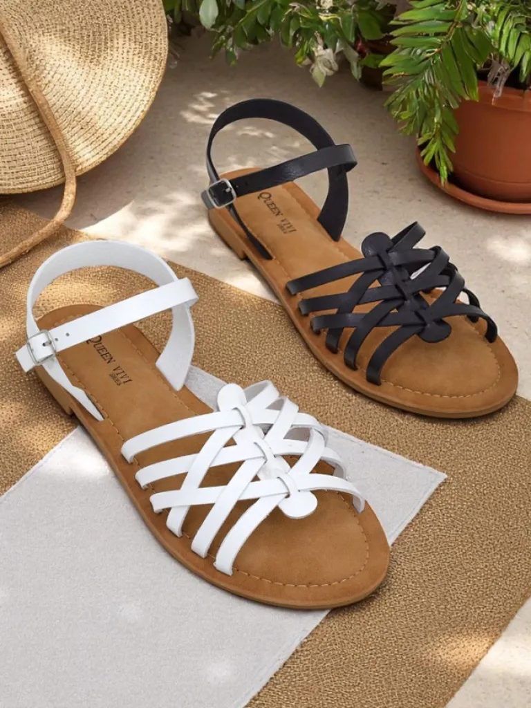 Outlet Damskie sandały z ozdobnymi paseczkami Livia Sandały Płaskie