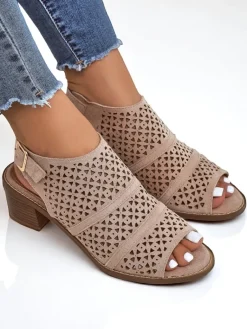 Damskie sandały na niskim słupku ażurowe Elira Buty Na Wielkie Wyjście|Sandały Na Słupku