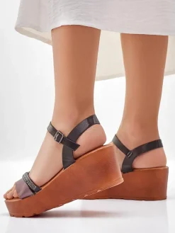 Online Damskie sandały na koturnie z cyrkoniami i brokatem Aurora Glow Sandały Na Koturnie