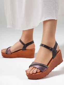 Online Damskie sandały na koturnie z cyrkoniami i brokatem Aurora Glow Sandały Na Koturnie