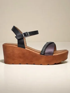 Online Damskie sandały na koturnie z cyrkoniami i brokatem Aurora Glow Sandały Na Koturnie