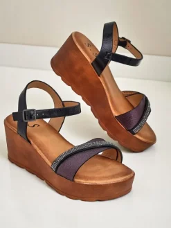 Online Damskie sandały na koturnie z cyrkoniami i brokatem Aurora Glow Sandały Na Koturnie