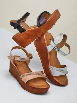 Online Damskie sandały na koturnie z cyrkoniami i brokatem Aurora Glow Sandały Na Koturnie