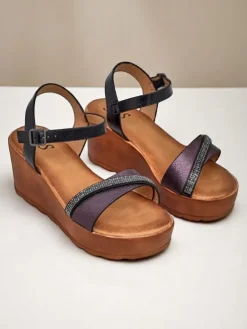 Online Damskie sandały na koturnie z cyrkoniami i brokatem Aurora Glow Sandały Na Koturnie