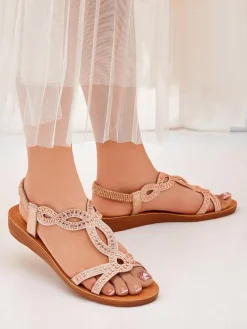 Sale Damskie sandały z ozdobnymi paseczkami Lola Grace Sandały Płaskie