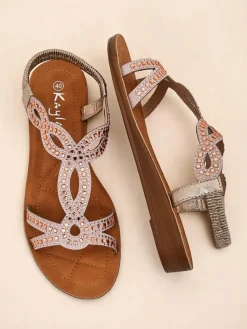 Sale Damskie sandały z ozdobnymi paseczkami Lola Grace Sandały Płaskie