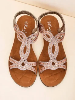 Sale Damskie sandały z ozdobnymi paseczkami Lola Grace Sandały Płaskie