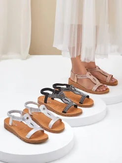 Sale Damskie sandały z ozdobnymi paseczkami Lola Grace Sandały Płaskie