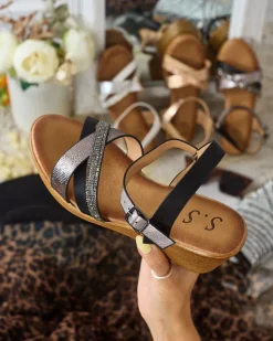 Online Damskie sandały z cyrkoniami Bozi Sandały Na Koturnie