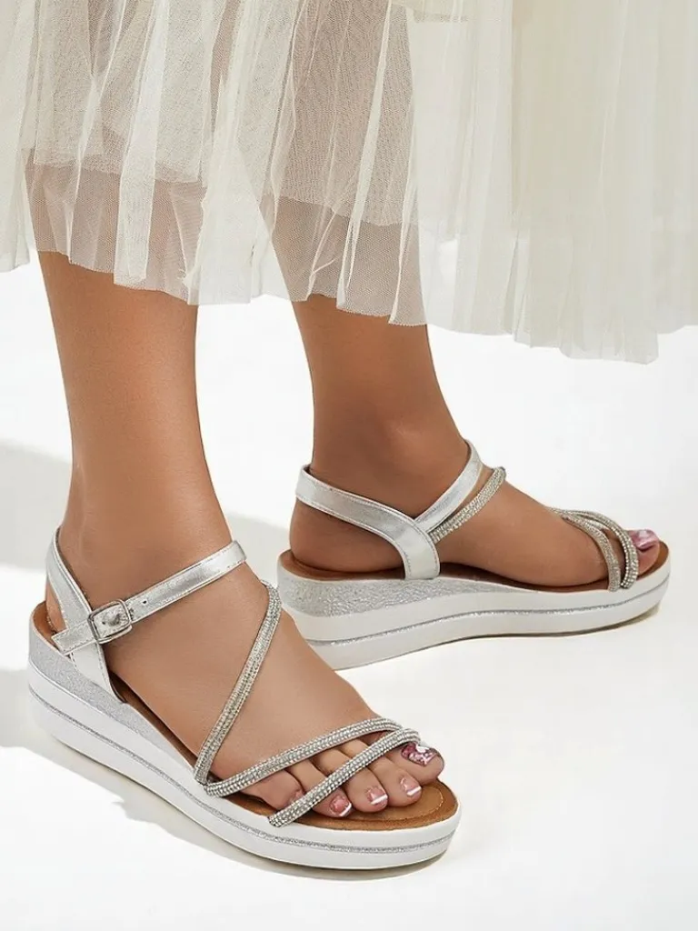 Best Damskie sandały na koturnie z cyrkoniami Ballosa Sandały Na Koturnie