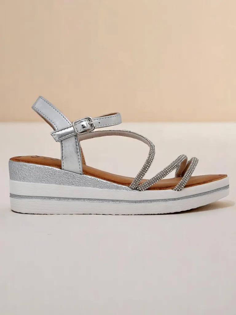 Best Damskie sandały na koturnie z cyrkoniami Ballosa Sandały Na Koturnie