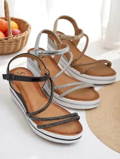 Best Damskie sandały na koturnie z cyrkoniami Ballosa Sandały Na Koturnie