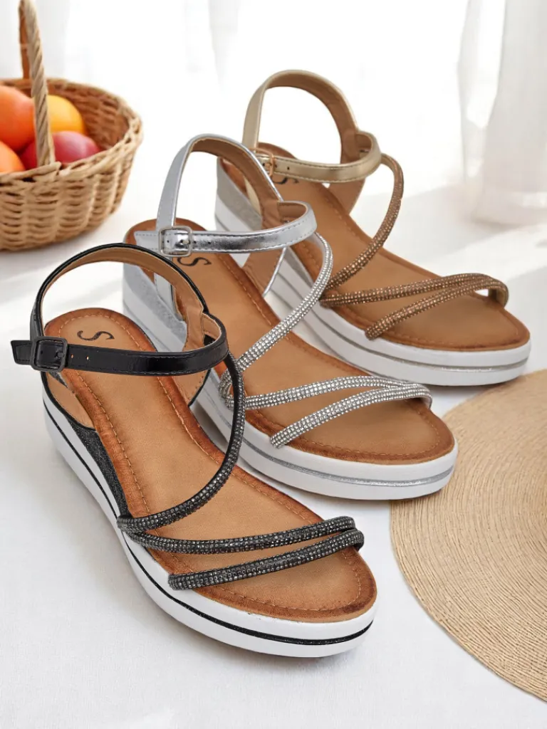 Best Damskie sandały na koturnie z cyrkoniami Ballosa Sandały Na Koturnie