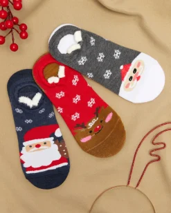 Outlet Damskie skarpety typu stopki ze świątecznym nadrukiem 3/pak Skarpetki